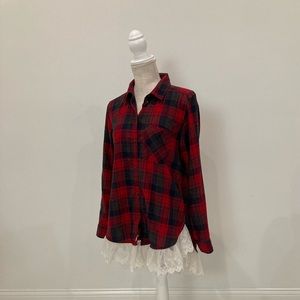 AMERICAN EAGLE 🦅 outfitters Boyfriend Fit Custom with Lace Red Flannel Shirt M